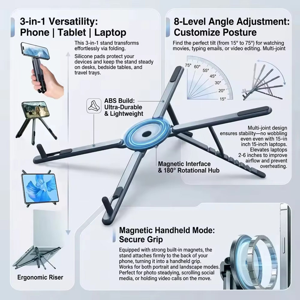 Laptop Stand - Taşınabilir Manyetik Telefon Tutucu ve Selfie
